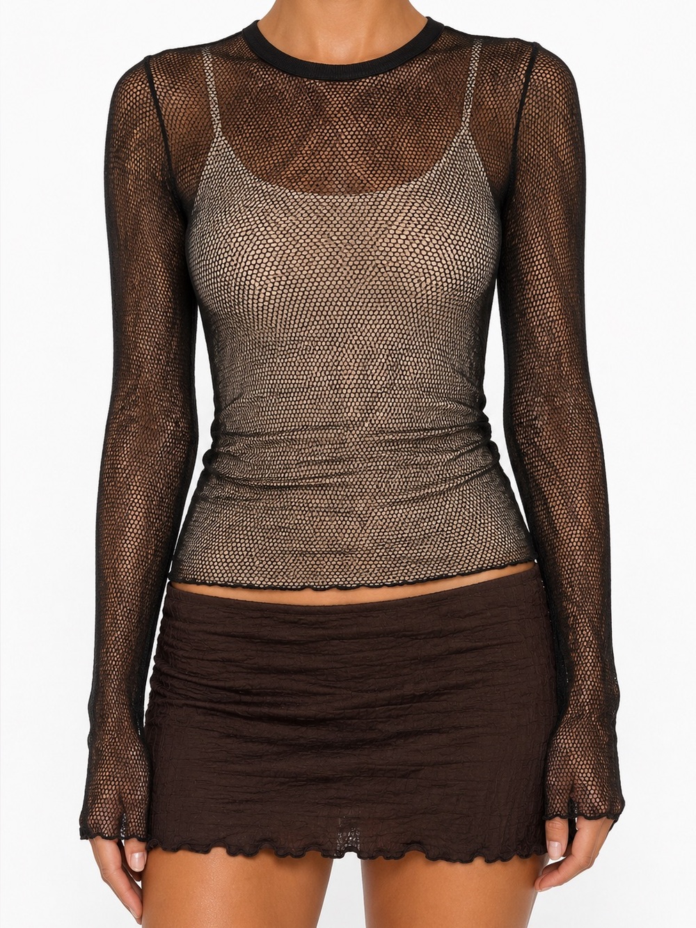 Urban Outfitters Sheer Mesh Black Long Sleeve Top